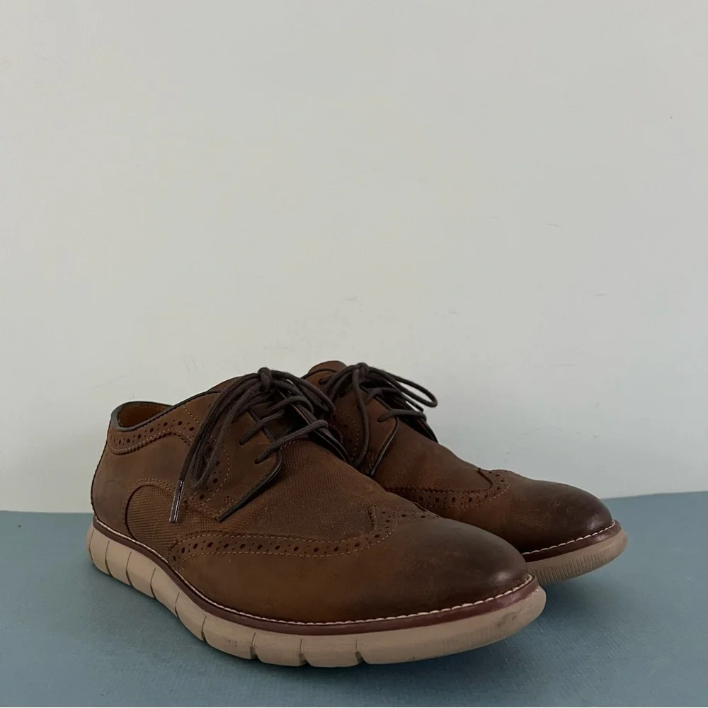 Johnston &‎ Murphy Holden Embossed Brown Leather Oxford Wingtip Dress Shoes